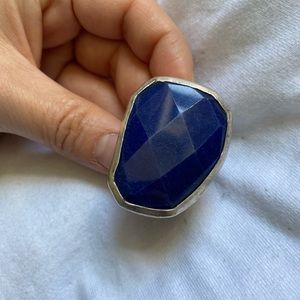 Large Chunky Sterling Silver Blue Lapis Lazuli Ring